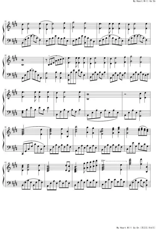 泰坦尼克号主题曲my heart will go on 钢琴谱五线谱