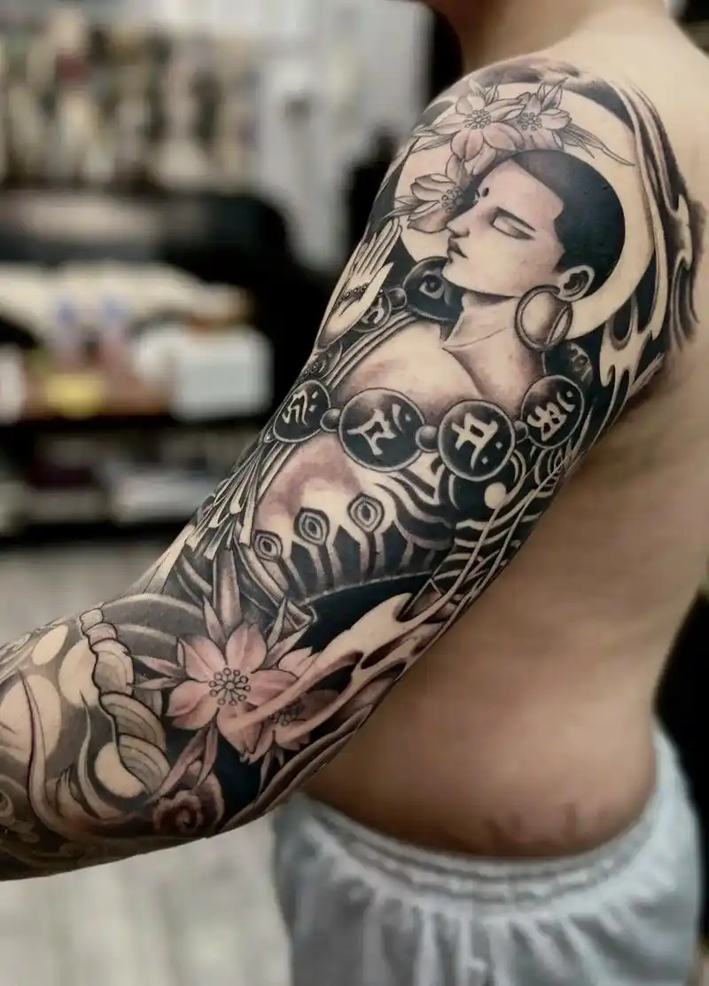 达摩唐狮花臂 完成～#上海纹身 #花臂 #唐狮纹身 #达摩纹身 #纹身  共