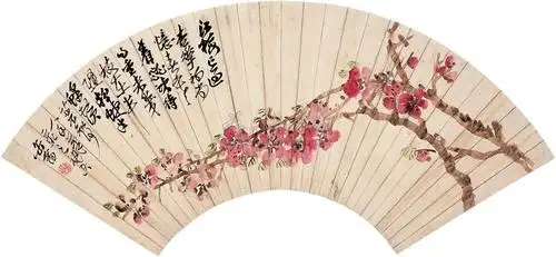 *0545 桃花 山水扇面 (双帧) 立轴 设色纸本