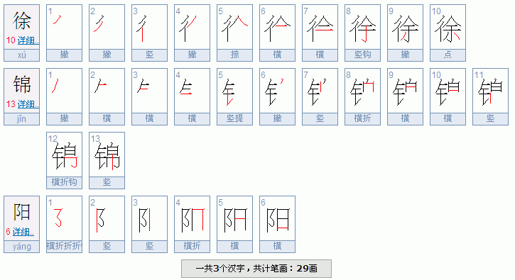 查一查徐锦阳有多少笔画