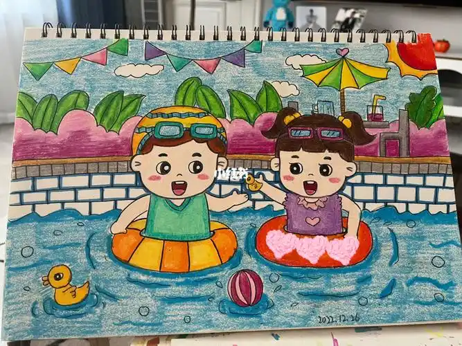 《清凉一夏》《泳池派对》练习临摹#教师考编  #简笔画  #儿童画