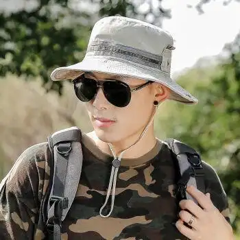 男士夏天太阳帽帽子男潮流韩版户外男士遮阳帽钓鱼帽遮脸防晒渔夫帽