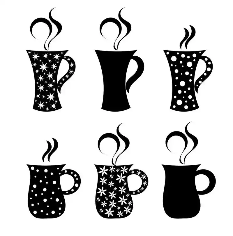矢量茶杯,杯子与模式集.矢量图