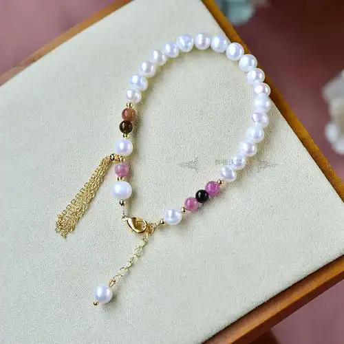 天然碧玺 淡水珍珠手链 手链女ins小众设计送妈妈母女款礼物气质