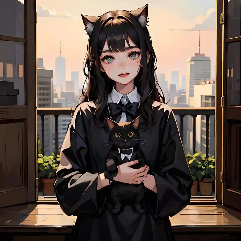 黑猫·女孩.#ai创作 我想做一只懒懒懒懒懒懒的猫咪 #猫女 - 抖音