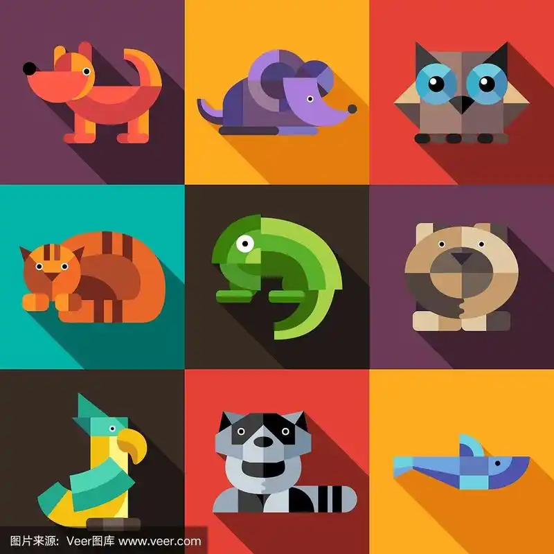 一套平面设计几何动物图标