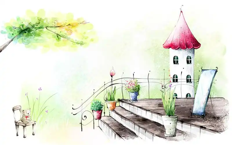 唯美温馨彩绘风景桌面壁纸高清大图预览1920x1080_卡通动漫下载_美桌