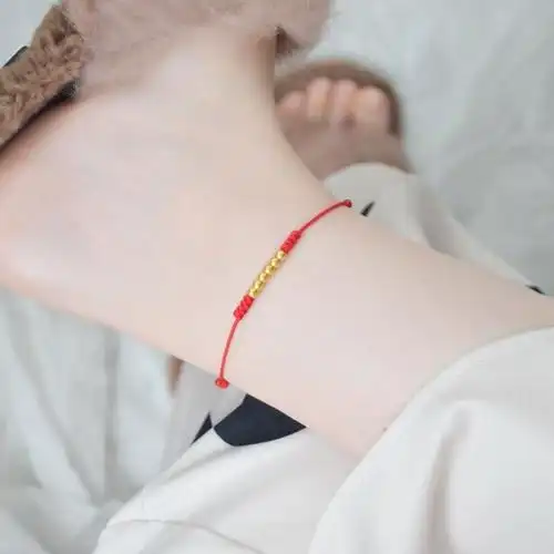 磨砂金珠红绳脚链子女手工编织脚绳宫廷古风性感情侣闺蜜礼物生日