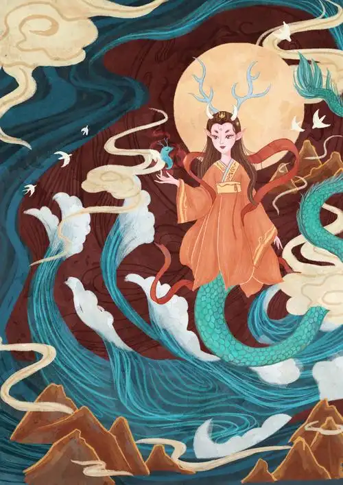 中国风水神小龙女插画