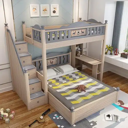 上下床双层床多功能上下铺床儿童床高低床交错式小户型错位床男孩