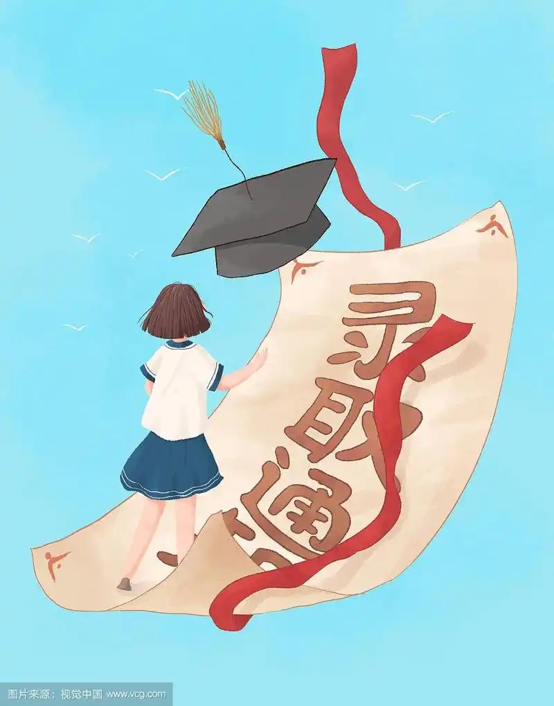 录取通知书插画人物蓝底