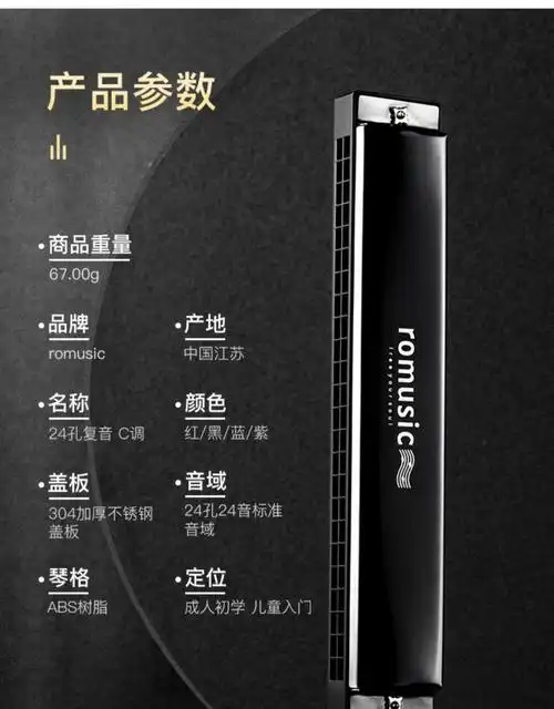 口琴儿童不锈钢 初学者学生成人24孔复音c调入门乐器便携小众 天钴蓝