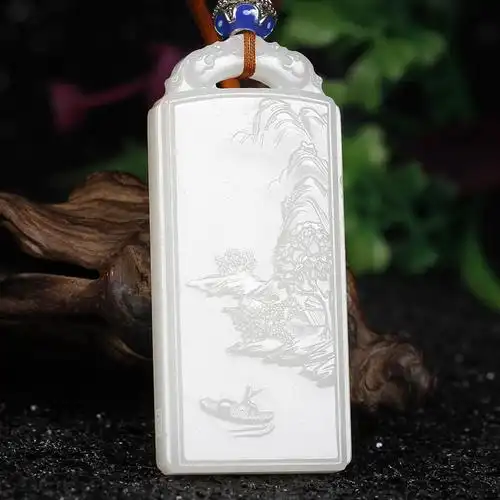 省级玉雕大师苏建云作品 和田玉 羊脂白玉 山水牌 58.34克