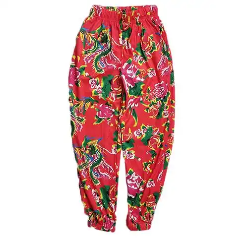 东北北大花裤子女小个子九分碎花春秋嘻哈宽松休闲裤