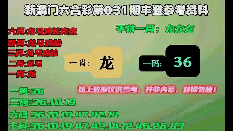 澳门六合彩第031期先知参考资料,澳门彩精准一肖一码,澳门六合彩精准