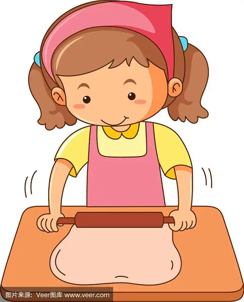 女孩在木板上擀面