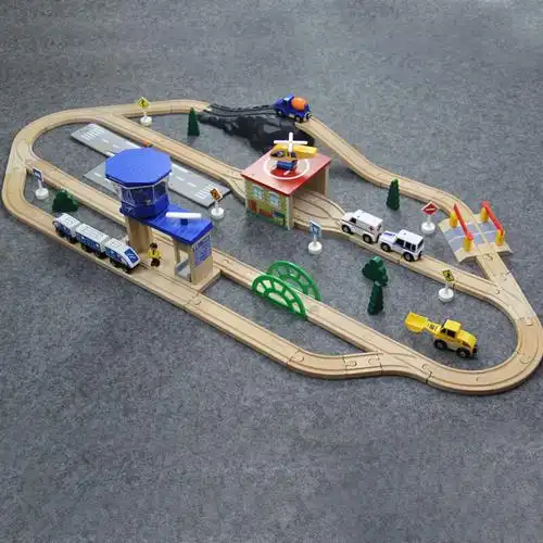 木头火车轨道木质轨道车玩具男孩电动木头小火车儿童火车轨道积木款5
