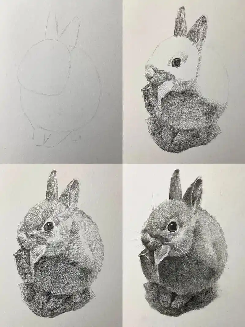 吃菜叶的小兔子教程附步骤图.#素描 #零基础教学 #一起学画 - 抖音