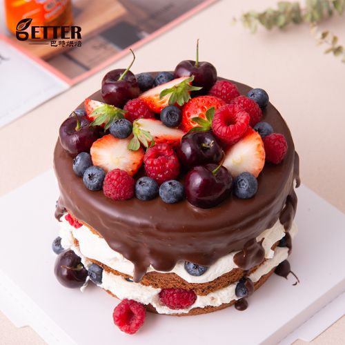 热销生日蛋糕青岛_季节限定新鲜浆果巧克力裸蛋糕可可脆脆水果动物