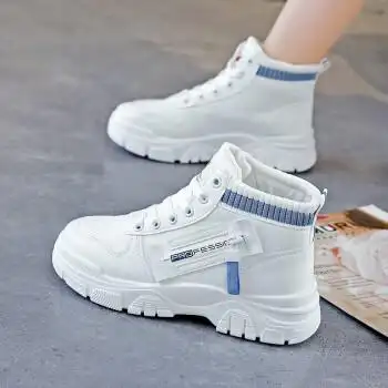 wendong高帮小白鞋秋季新款韩版百搭学生厚底板鞋休闲运动鞋女ph13