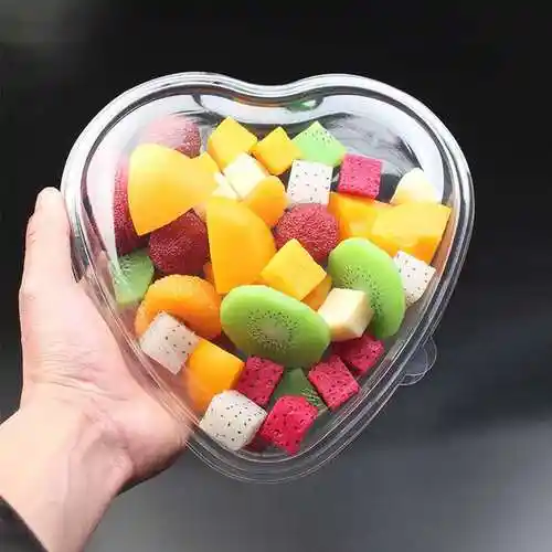 一次性水果透明心形塑料盒子圆形鲜果切创意果一次性餐盒