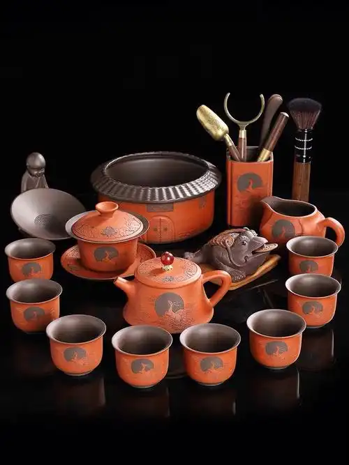 高档紫砂功夫茶具影雕土楼复古茶具