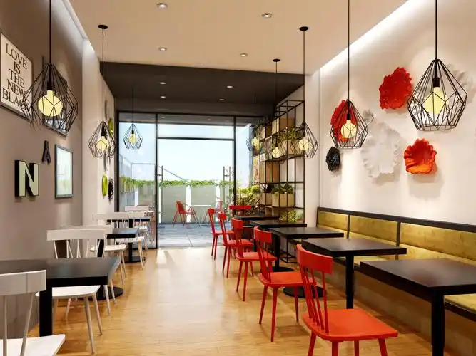 热情中国红50平方现代风格珠海快餐店公装设计案例