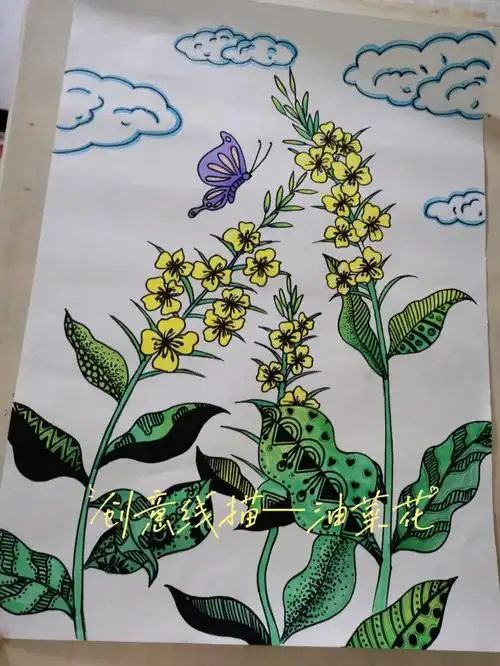 创意线描油菜花