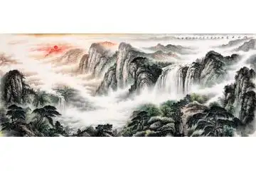 客厅东墙挂画首选 王宁八尺横幅国画山水《旭日东升》