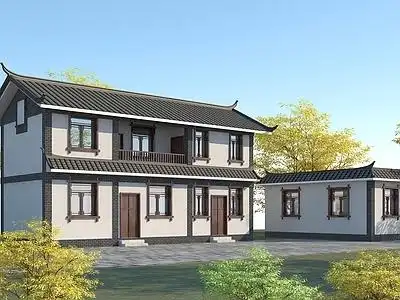 中式独栋别墅 农村中式民房 青瓦白墙3d模型