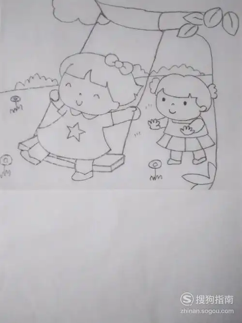 简笔画荡秋千的好朋友的画法优质