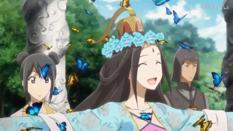 然后全集最惊人的一幕还原了——蝴蝶围绕蓝霜公主飞舞(因为姬子兰的
