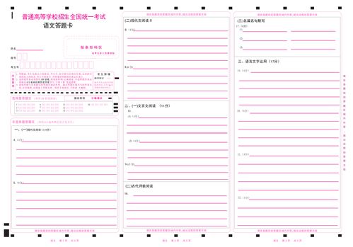 新高考一卷语文答题卡a3,存货特价处理,50张包邮,如图所示