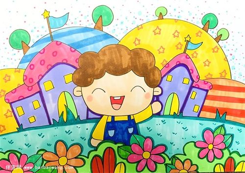 美丽校园儿童画模板小学生a3大全校园的8k一年级电子版a4故事素材