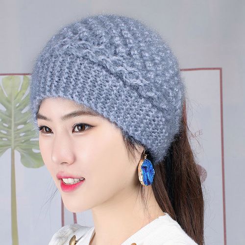 帽子秋冬女帽针织手工编织毛线护耳保暖帽扎帽子