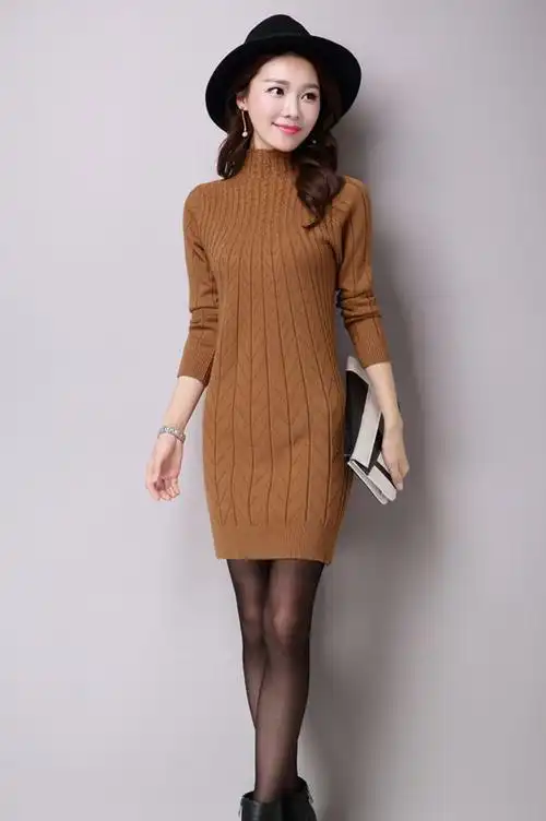 【秋冬羊绒衫女新款修身半高领加厚毛衣中长款打底衫针织衫羊毛衫潮】