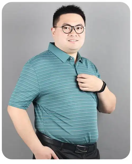 松上衣胖大码加肥加大翻领中年休闲冰丝t恤滑 11066黑色 200/62【图片