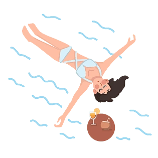 暑期休闲日式手绘卡通女生游泳漂流png