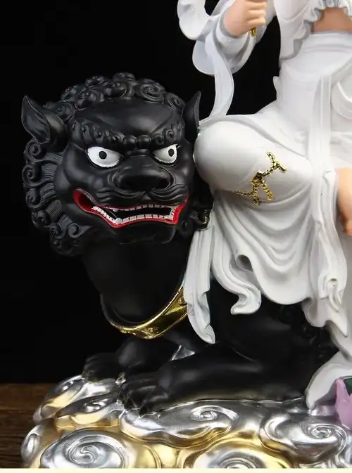 文殊菩萨普贤菩萨佛像供奉家用树脂华严三圣佛坐骑狮子文殊摆件 12