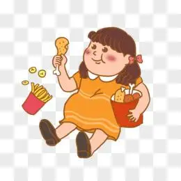 卡通女孩少吃减肥高热量食物元素