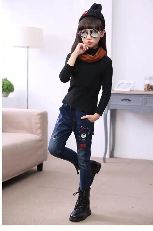 女童春秋牛仔裤裤子新款中大小女孩宽松春装裤子