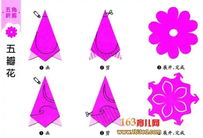 幼儿剪纸五瓣花图案2