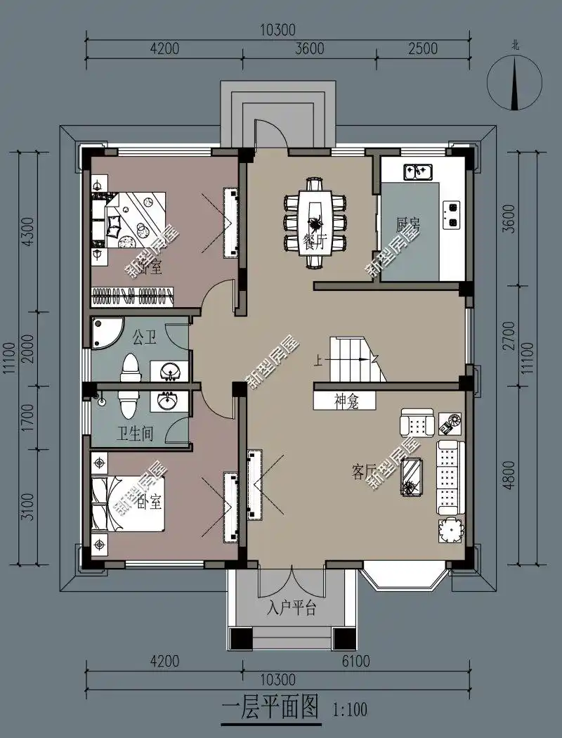 农村自建房宽10米,进深12米,带堂屋该怎么设计?
