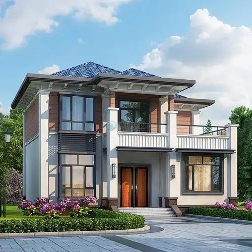 二层带露台小别墅设计图纸新中式农村别墅外观效果图两层独栋自建房