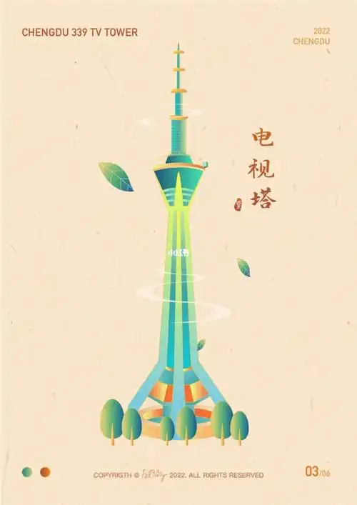 原创成都地标国潮插画339电视塔36