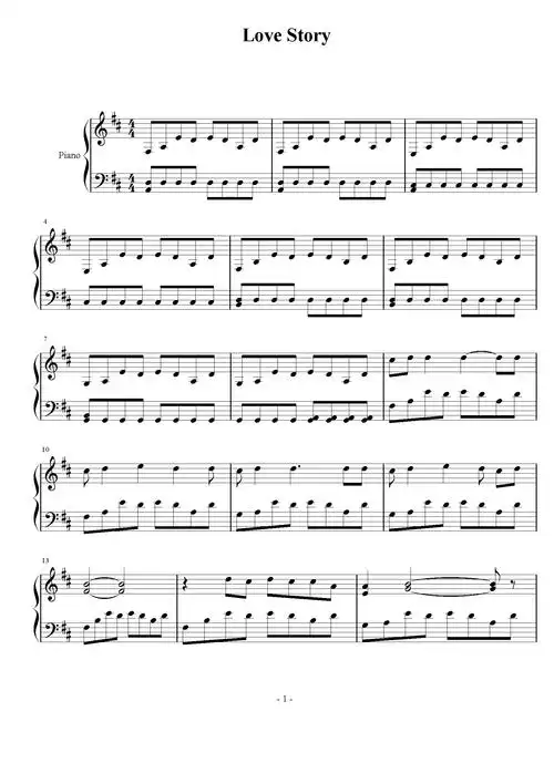 love story钢琴谱_泰勒·斯威夫特_d调_流行钢琴谱五线谱独奏谱_钢琴