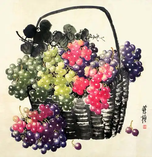 苏葆桢  葡萄              设色纸本镜片
