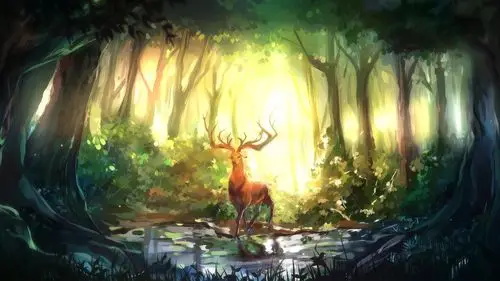 唯美治愈林中鹿艺术插画桌面壁纸