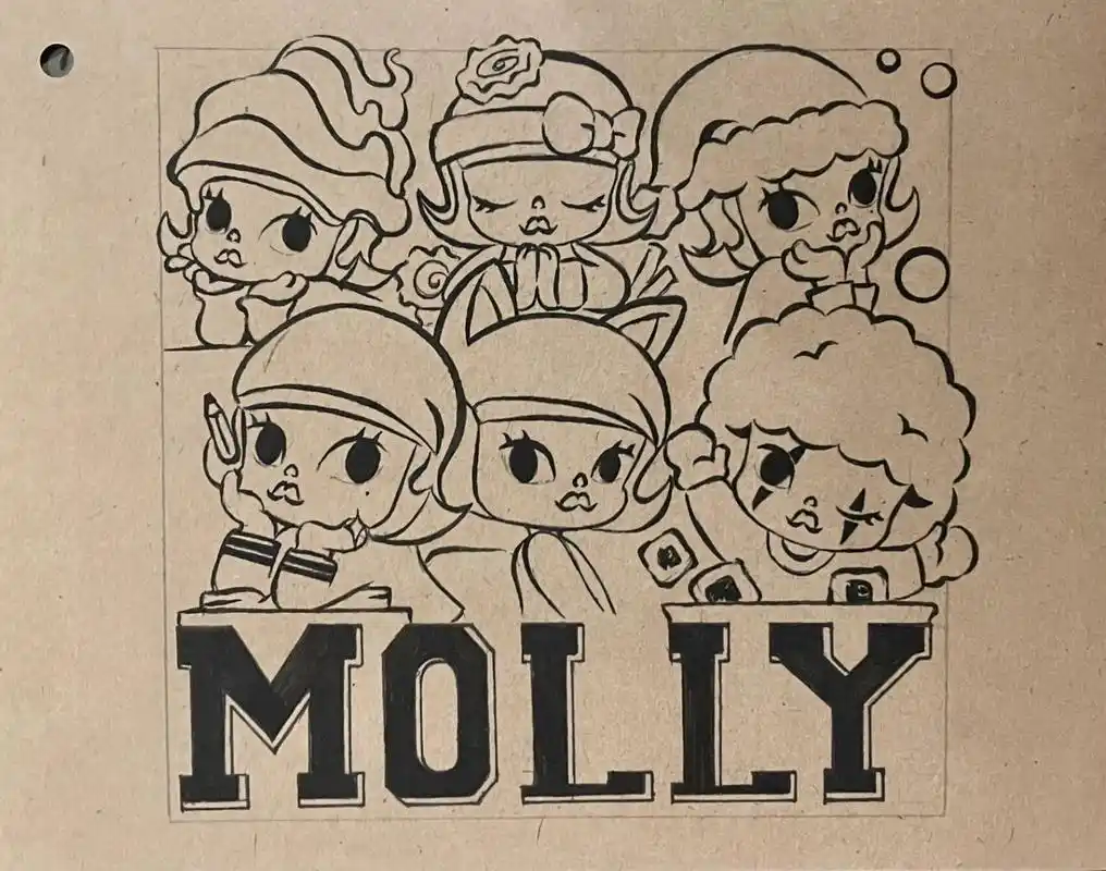 泡泡玛特molly的手绘简笔画来咯 附步骤 周六晚闲下来,终于完成了想画