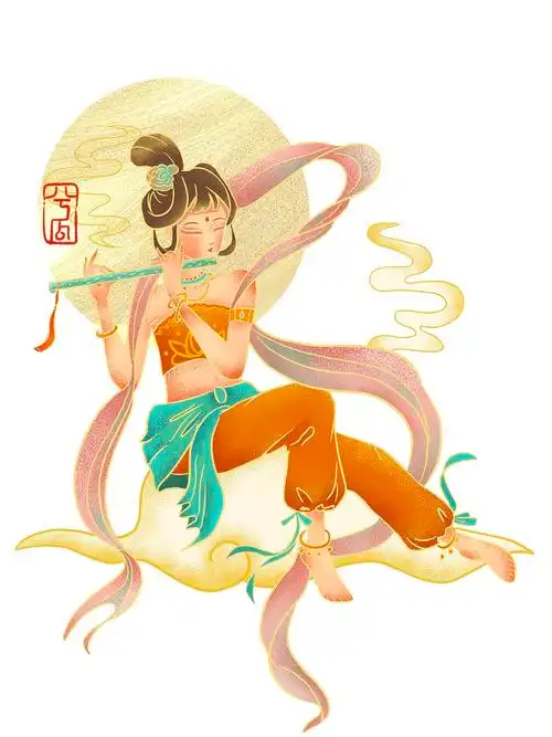 国风插画-敦煌飞天-国风乐器|插画|商业插画|兮瓜713 - 原创作品